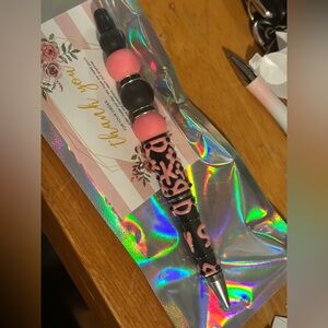 Elegant Pink and Black Beaded Pen